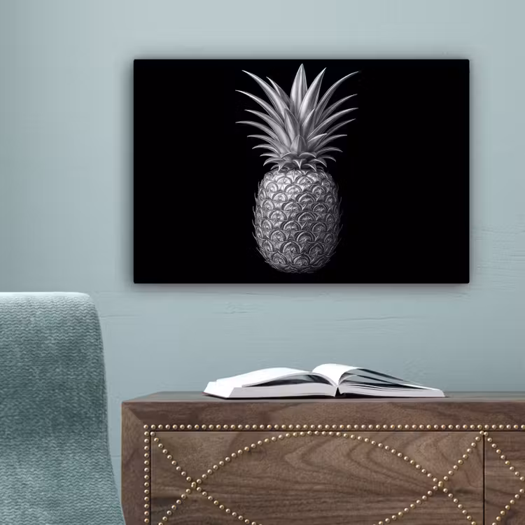 Ananas - Gedetailleerd - Bladeren canvas 2cm klein -sfeer4