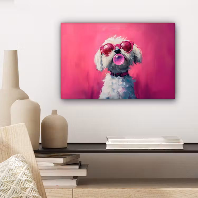 Pink - Hond - Bubbel canvas 2cm klein -sfeer6