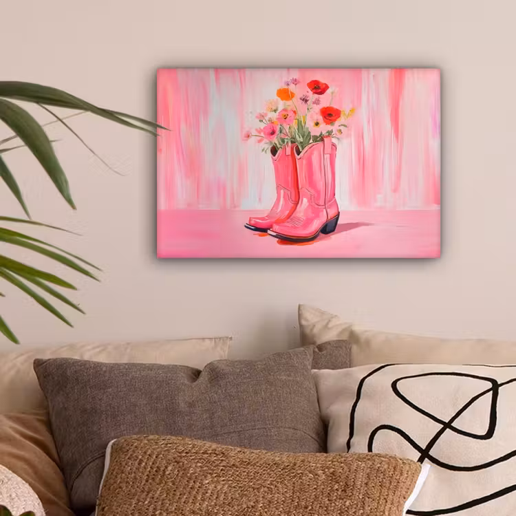 Roze - Bloemen - Cowboy canvas 2cm klein -sfeer1