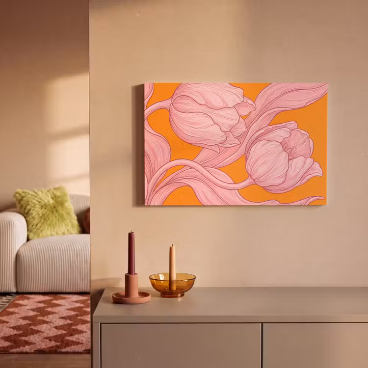 Canvas Print - Pink Flowers - Modern - Roze bloemen - Modern canvas 2cm klein