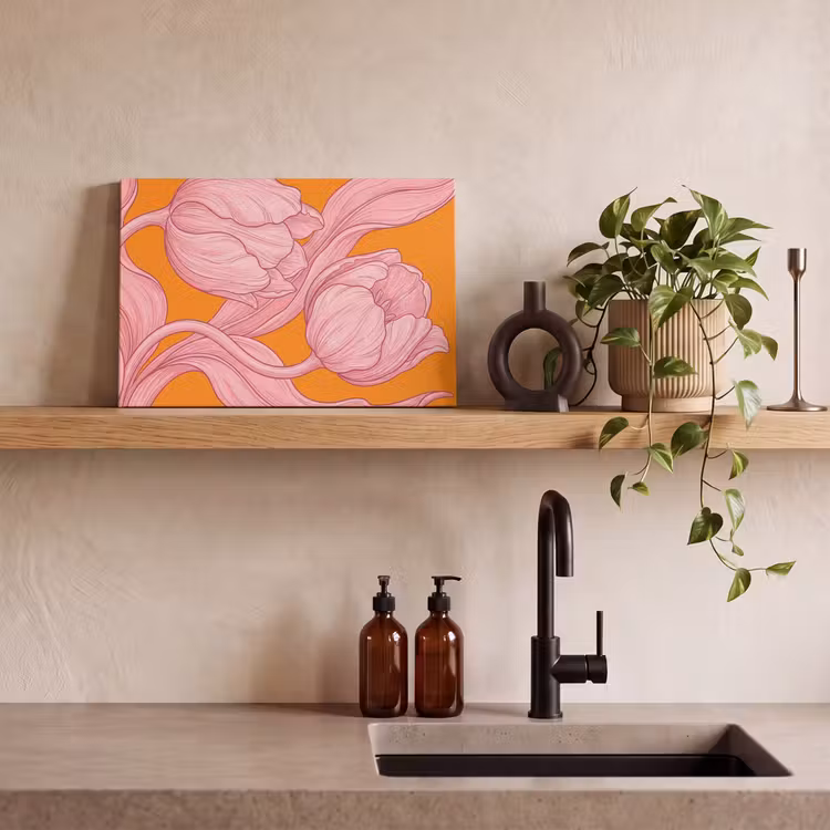 Canvas Print - Pink Flowers - Modern - Roze bloemen - Modern canvas 2cm klein