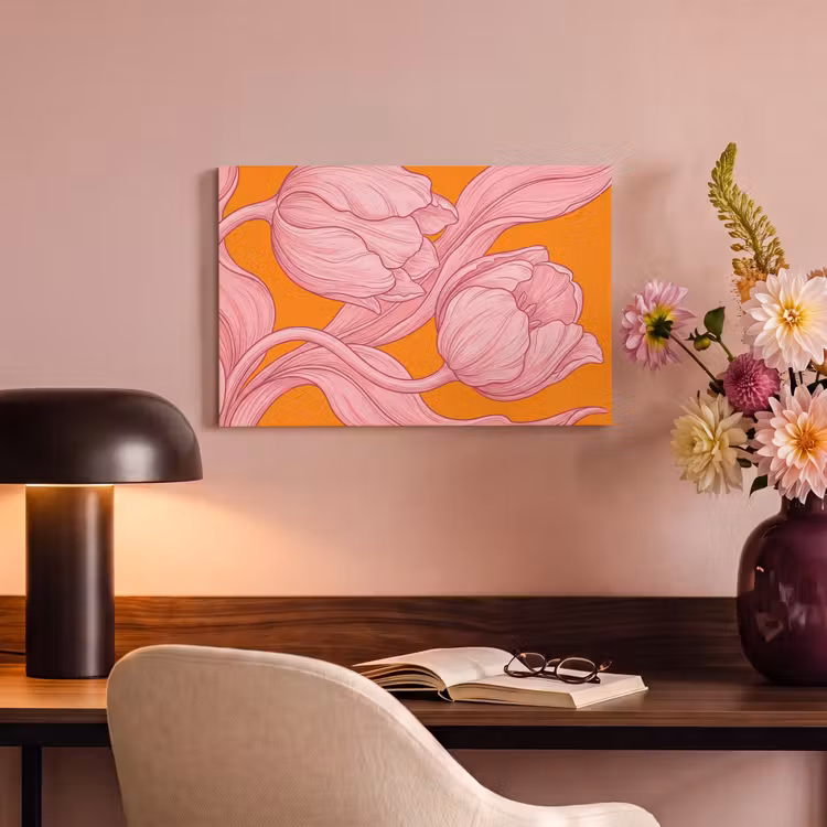Canvas Print - Pink Flowers - Modern - Roze bloemen - Modern canvas 2cm klein