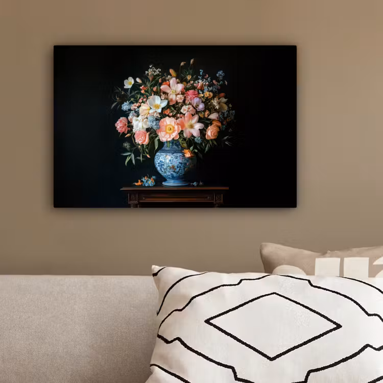 Roze - Bloemen - Vaas - Kleuren canvas 2cm klein -sfeer3