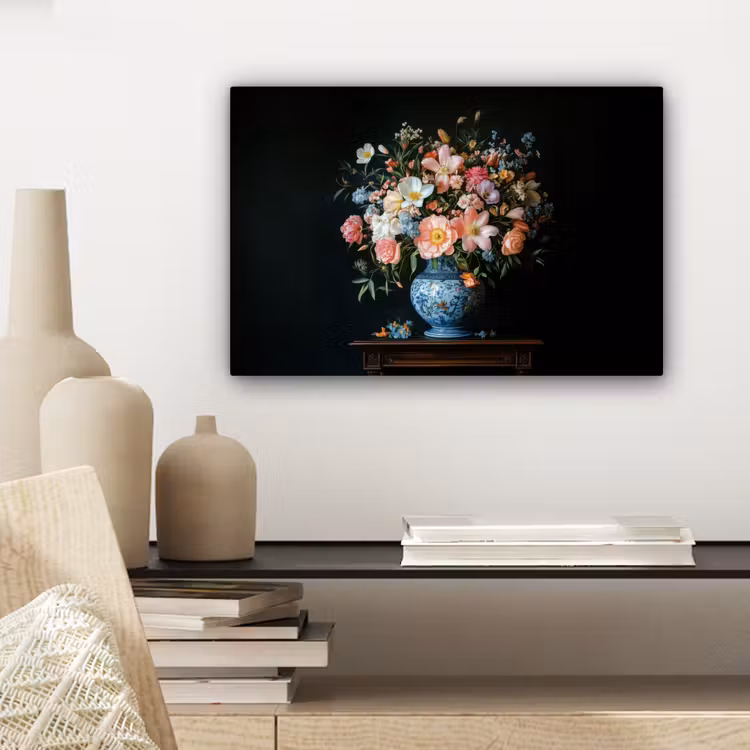 Roze - Bloemen - Vaas - Kleuren canvas 2cm klein -sfeer6