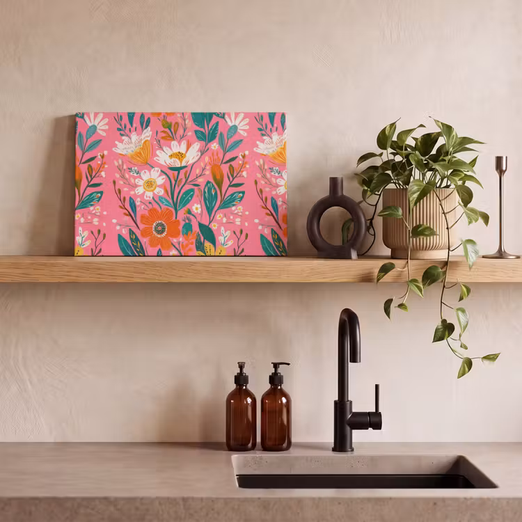 Roze - Bloemen - Wit - Oranje canvas 2cm klein -sfeer3