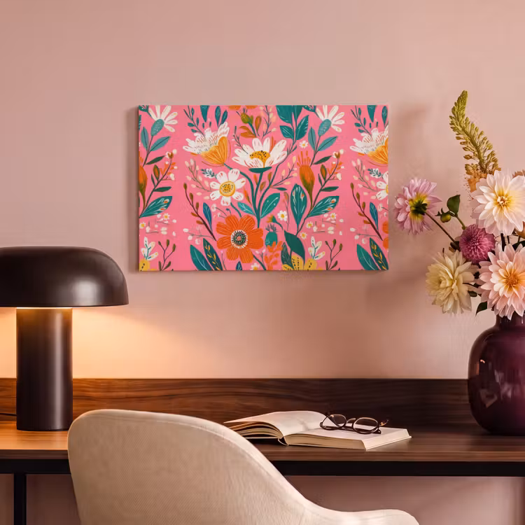 Roze - Bloemen - Wit - Oranje canvas 2cm klein -sfeer4