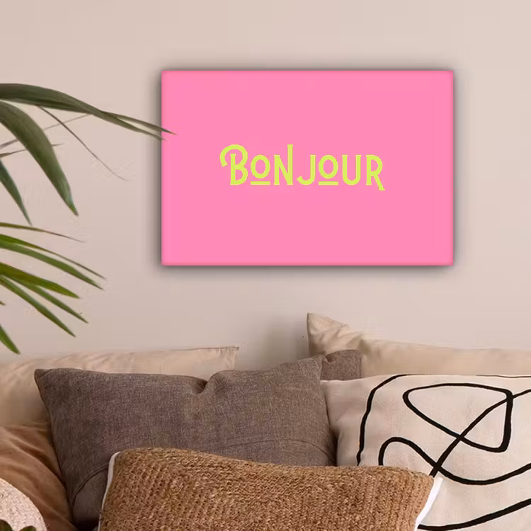Roze - Groene Bonjour - art-deco canvas 2cm klein -sfeer1