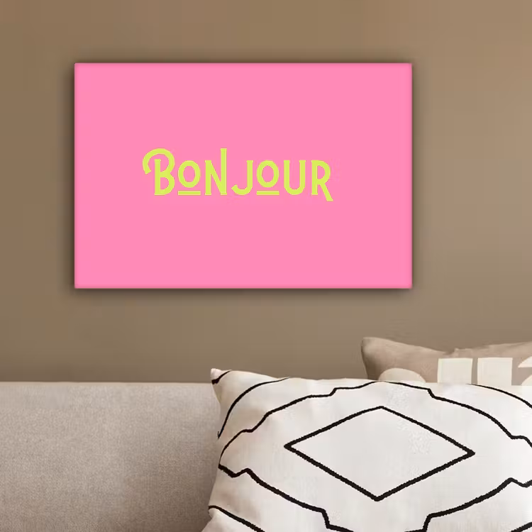 Roze - Groene Bonjour - art-deco canvas 2cm klein -sfeer3