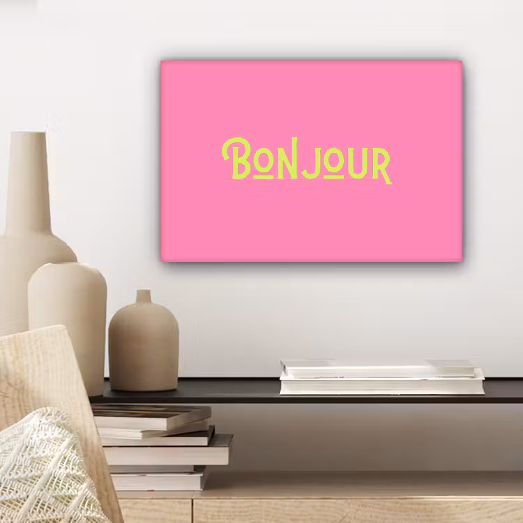Roze - Groene Bonjour - art-deco canvas 2cm klein -sfeer6