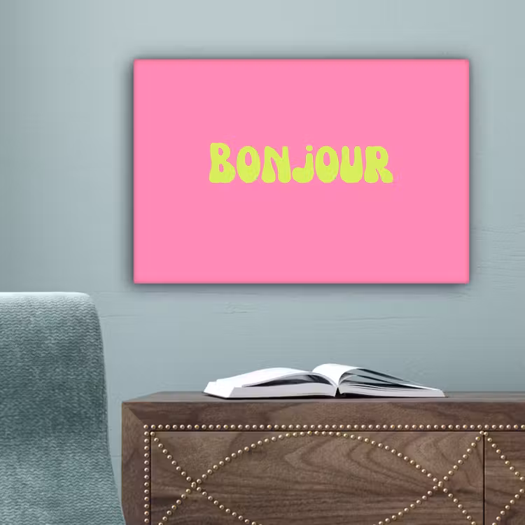 Roze - Groene bonjour - Organisch canvas 2cm klein -sfeer4