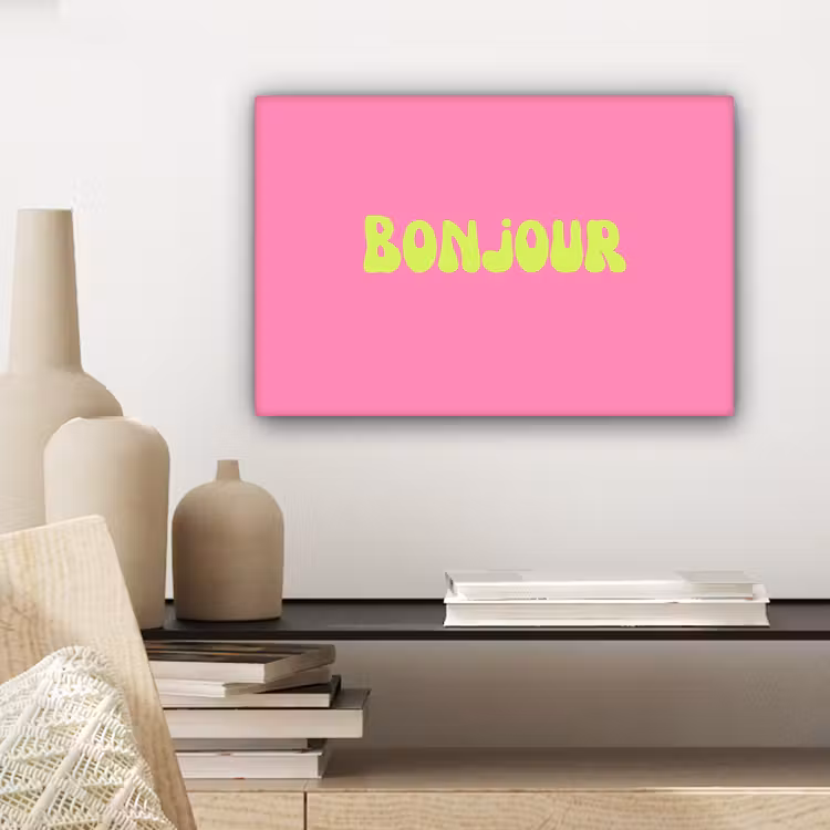 Roze - Groene bonjour - Organisch canvas 2cm klein -sfeer6