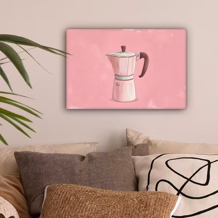 Roze - Mokkapot - Illustratie - Koffie canvas 2cm klein -sfeer1