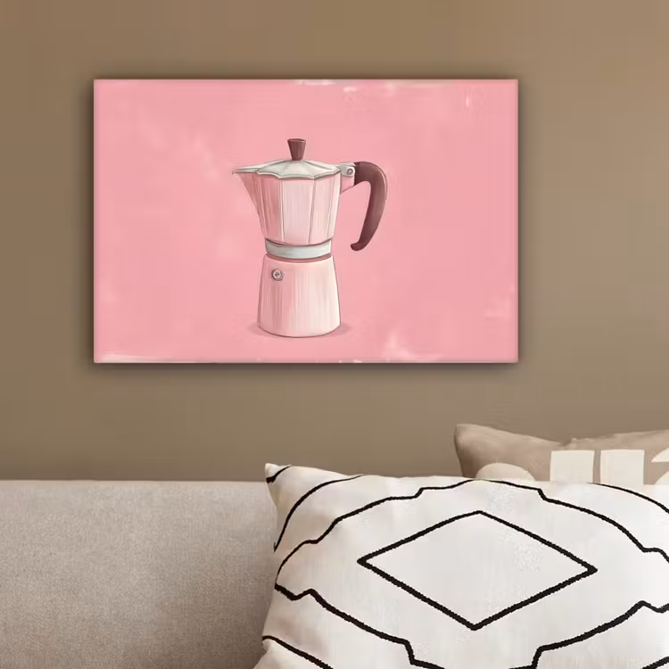 Roze - Mokkapot - Illustratie - Koffie canvas 2cm klein -sfeer3