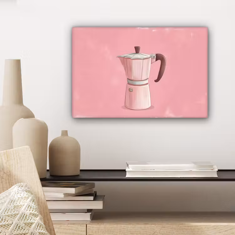 Roze - Mokkapot - Illustratie - Koffie canvas 2cm klein -sfeer6