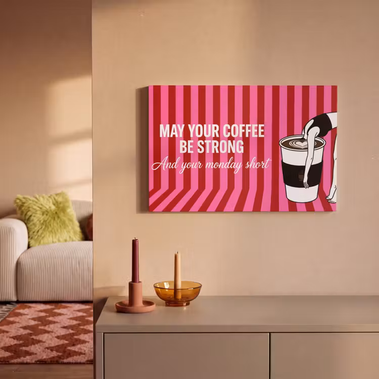 Roze - Strepen - Koffie - Maandag canvas 2cm klein -sfeer1