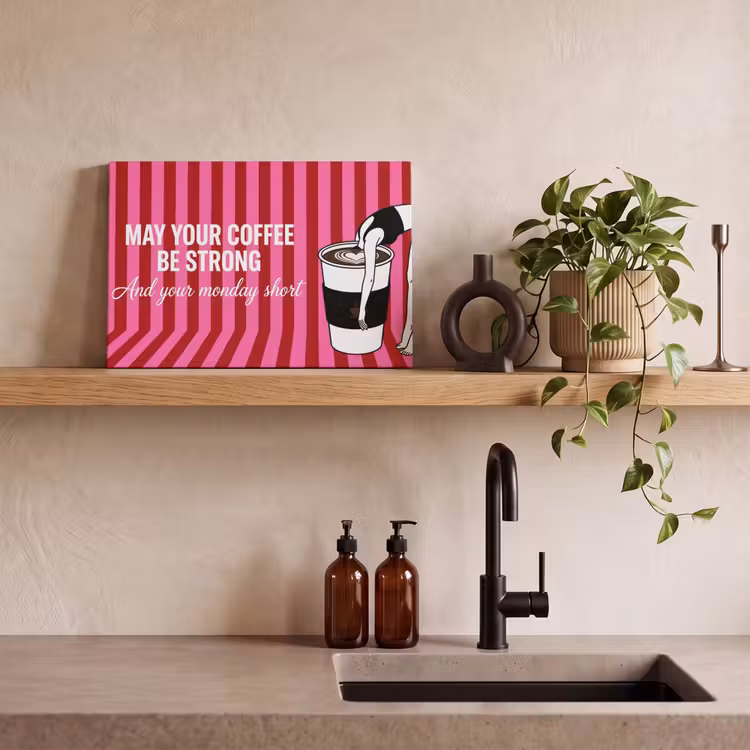 Roze - Strepen - Koffie - Maandag canvas 2cm klein -sfeer3