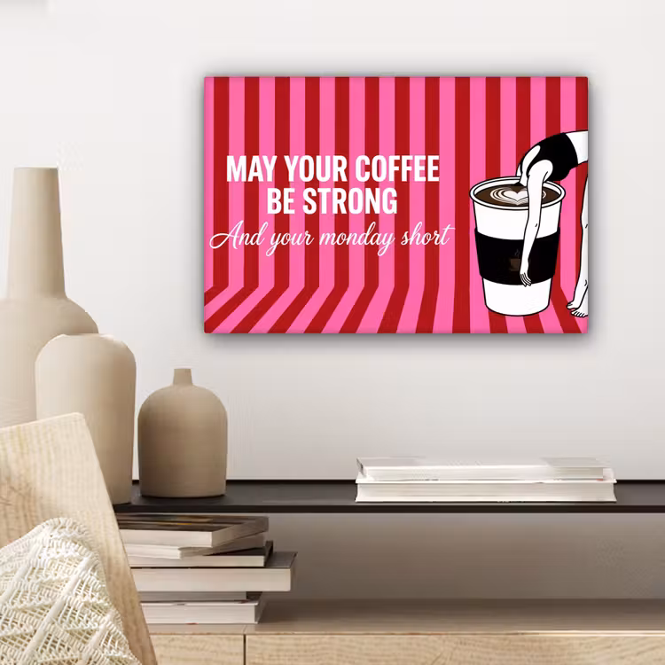 Roze - Strepen - Koffie - Maandag canvas 2cm klein -sfeer6