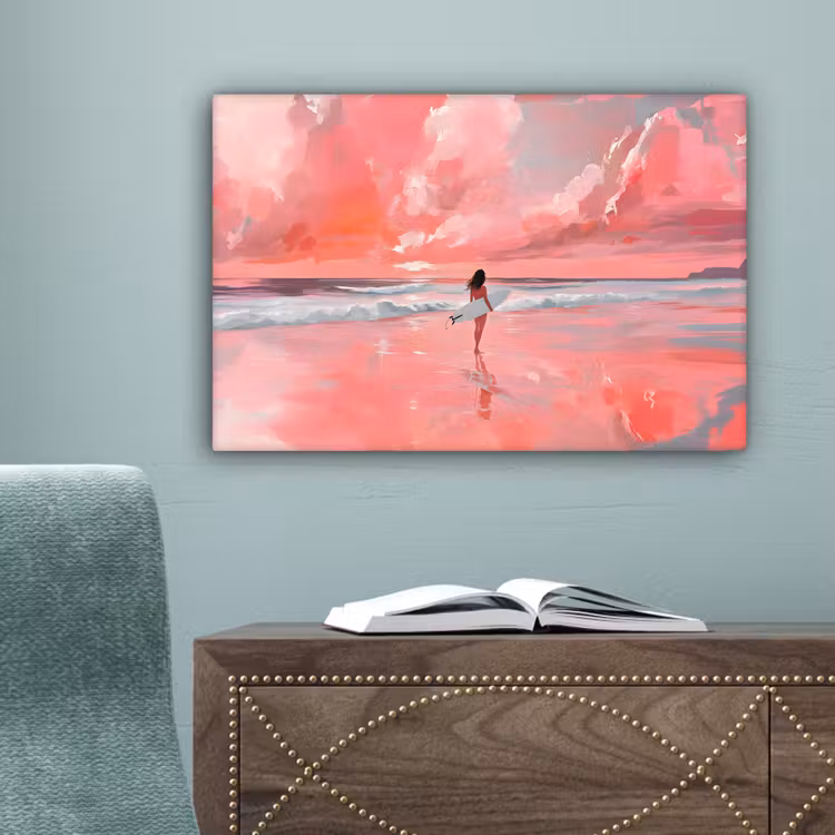 Roze - Surfen - Zee canvas 2cm klein -sfeer4