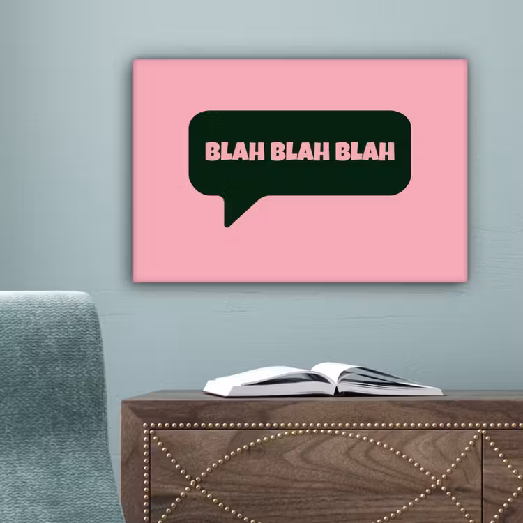 Roze - Tekstwolk - Groen - BLAH BLAH BLAH canvas 2cm klein -sfeer4
