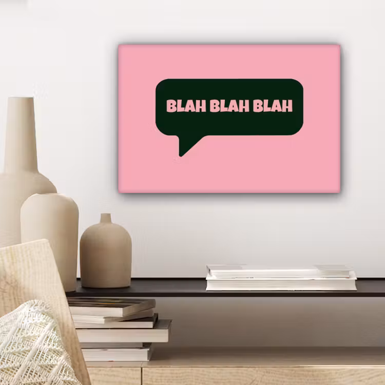 Roze - Tekstwolk - Groen - BLAH BLAH BLAH canvas 2cm klein -sfeer6
