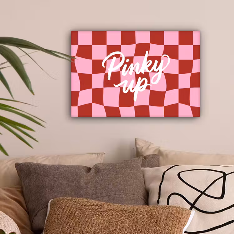 Pinky up - Geblokt - Bordeauxrood canvas 2cm klein -sfeer1
