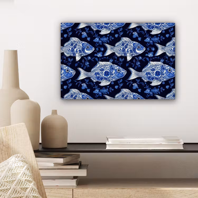 Vissen - Bloemen - Blauw canvas 2cm klein 34 -sfeer6