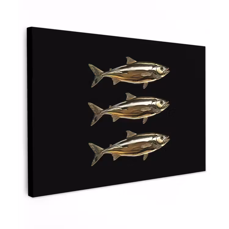 Vissen - Goud - Zwart canvas 2cm klein -z3d