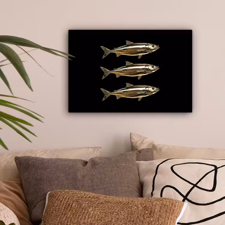 Vissen - Goud - Zwart canvas 2cm klein -sfeer1