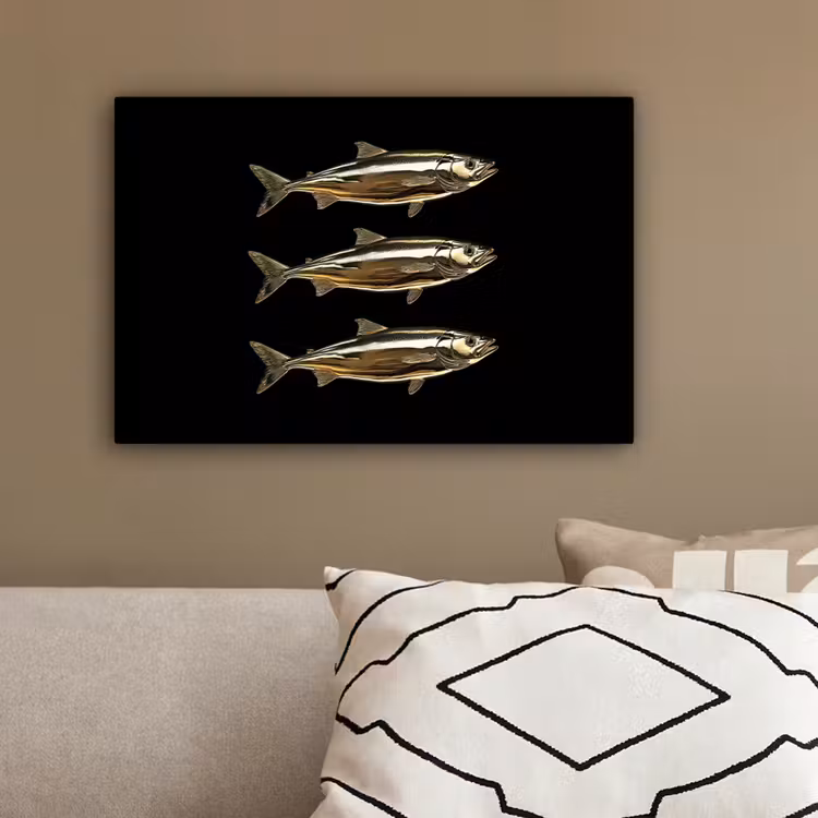 Vissen - Goud - Zwart canvas 2cm klein -sfeer3