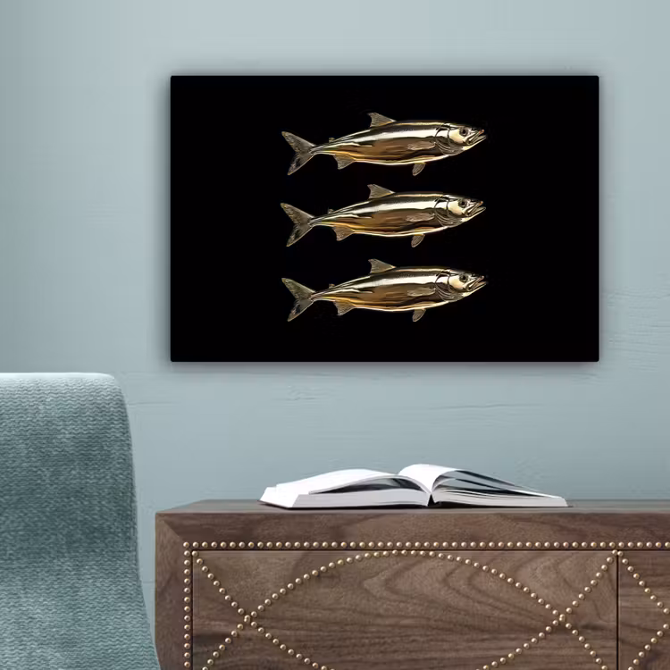 Vissen - Goud - Zwart canvas 2cm klein -sfeer4