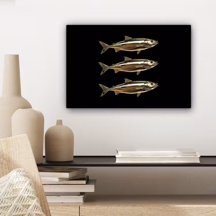 Vissen - Goud - Zwart canvas 2cm klein -sfeer6