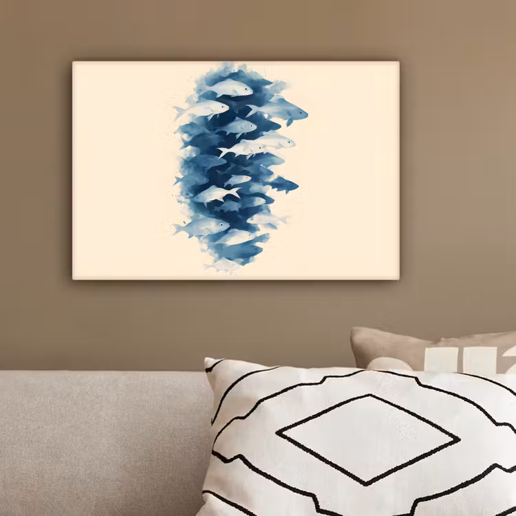 Vissen - Minimalistisch - Blauw canvas 2cm klein -sfeer3
