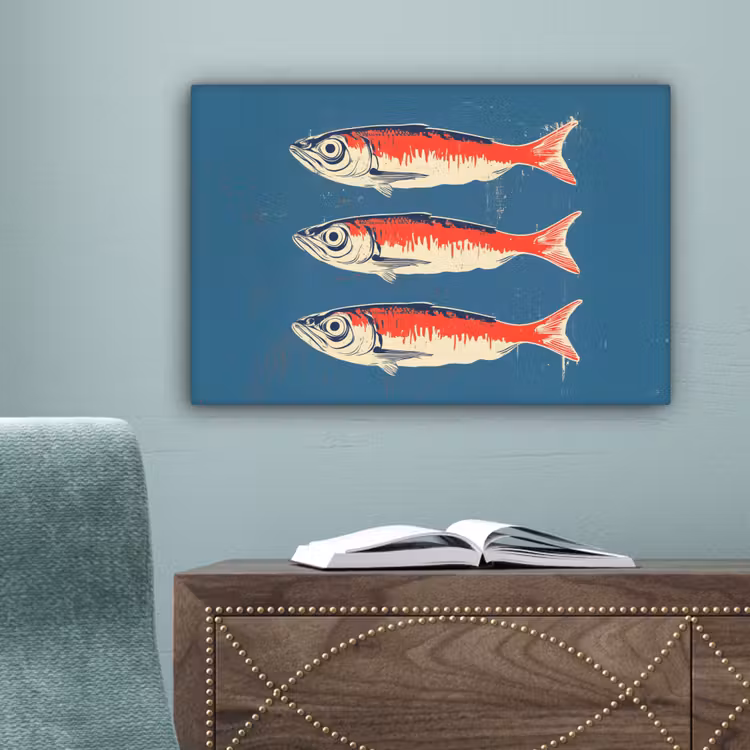 Vissen - Rood - Blauw canvas 2cm klein -sfeer4