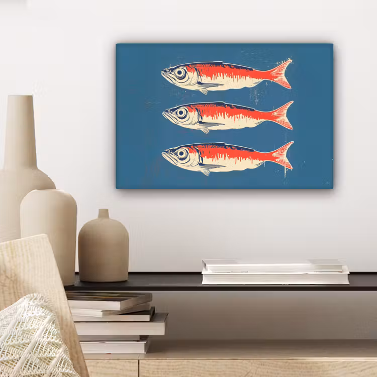 Vissen - Rood - Blauw canvas 2cm klein -sfeer6