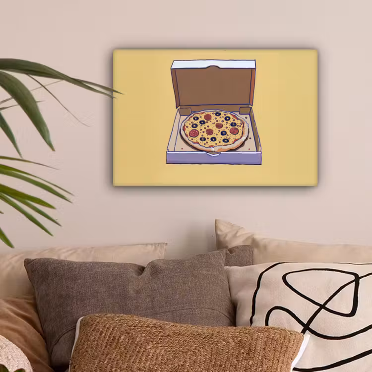Pizza - Doos - Salami - Illustratie canvas 2cm klein -sfeer1