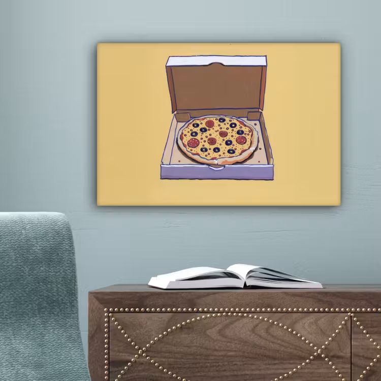 Pizza - Doos - Salami - Illustratie canvas 2cm klein -sfeer4