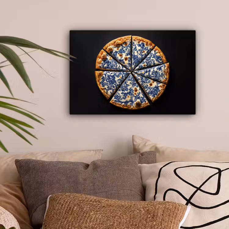 Pizza - Eten - Delftsblauw canvas 2cm klein -sfeer1