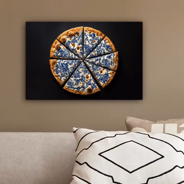 Pizza - Eten - Delftsblauw canvas 2cm klein -sfeer3
