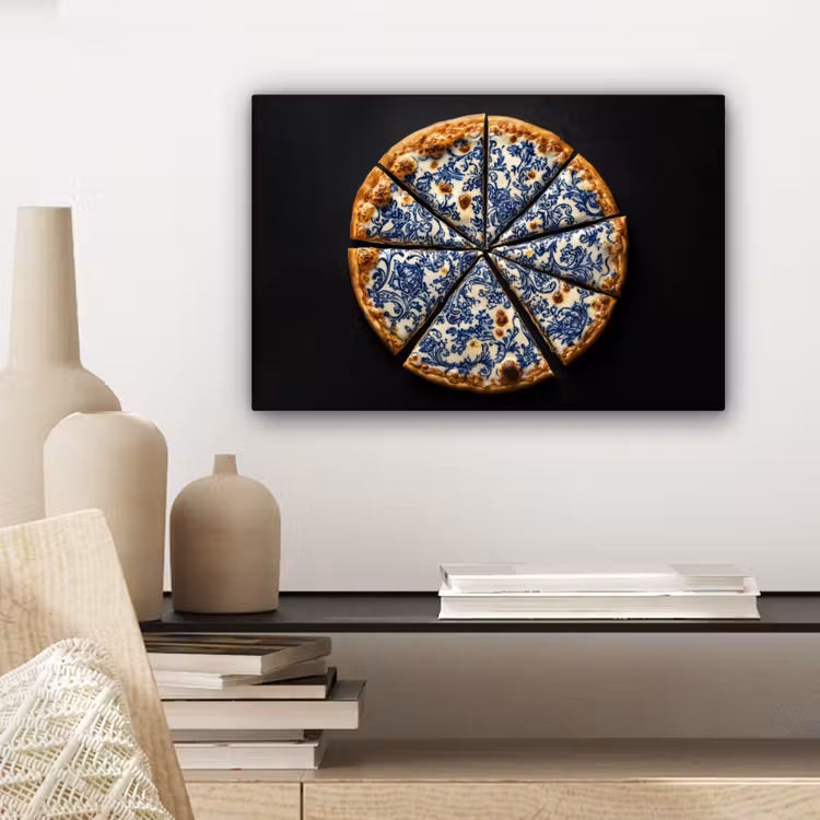 Pizza - Eten - Delftsblauw canvas 2cm klein -sfeer6