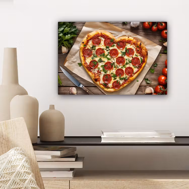 Pizza - Hart - Pepperoni - Tomaat canvas 2cm klein -sfeer6