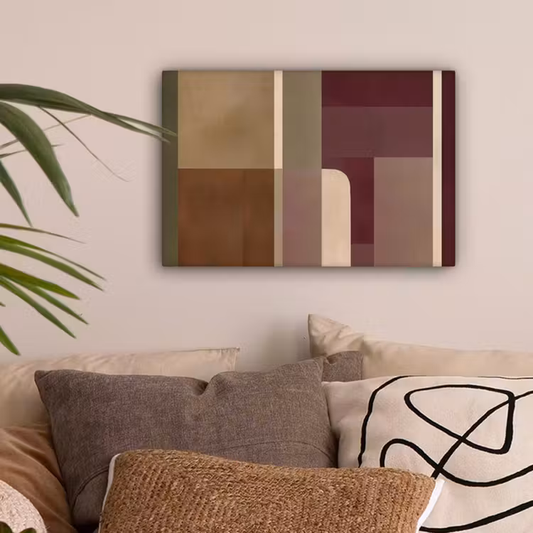 Vlakken - Abstract - Bordeaux - Lijnen canvas 2cm klein -sfeer1