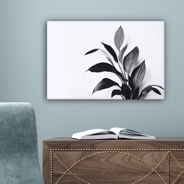 Plant - Bladeren - Minimalistisch - Zwart canvas 2cm klein -sfeer4