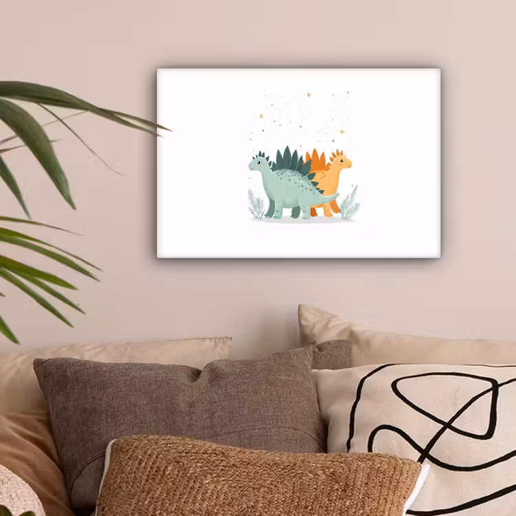 Planten - Sterren - Dinosaurussen - Oranje canvas 2cm klein -sfeer1