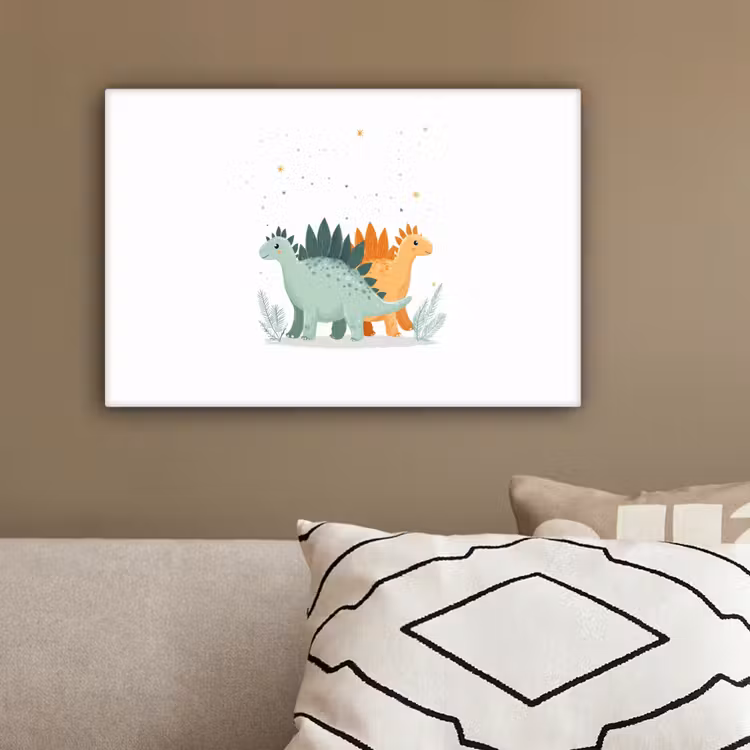 Planten - Sterren - Dinosaurussen - Oranje canvas 2cm klein -sfeer3