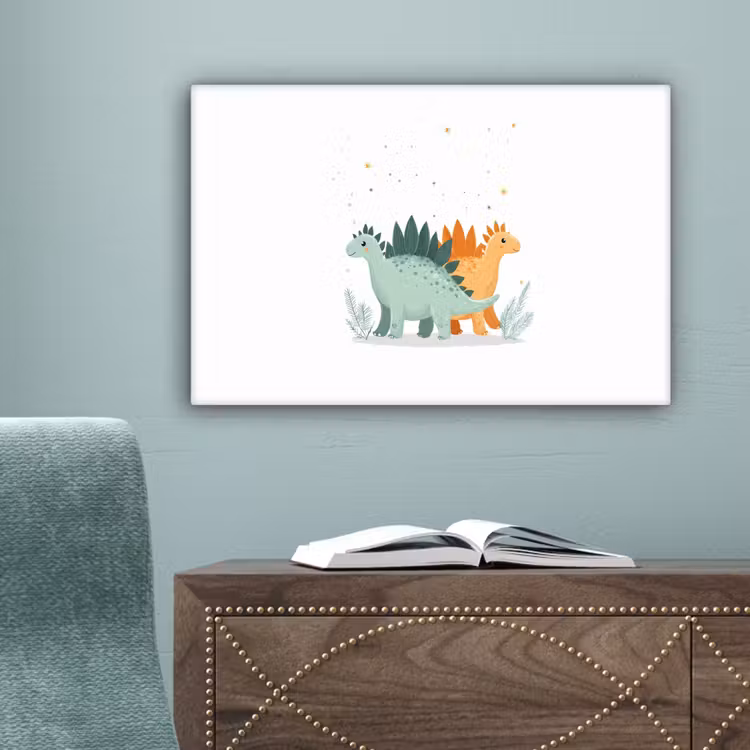 Planten - Sterren - Dinosaurussen - Oranje canvas 2cm klein -sfeer4