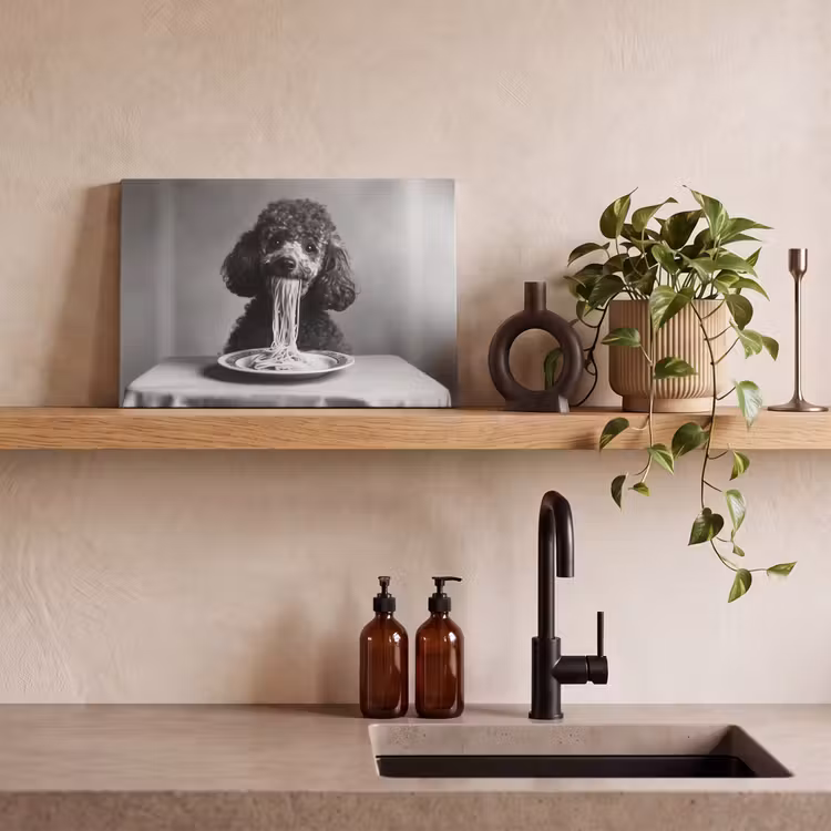 Poedel - Hond - Zwart - Wit - Schattig - Pasta canvas 2cm klein -sfeer3