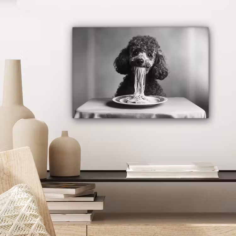 Poedel - Hond - Zwart - Wit - Schattig - Pasta canvas 2cm klein -sfeer6