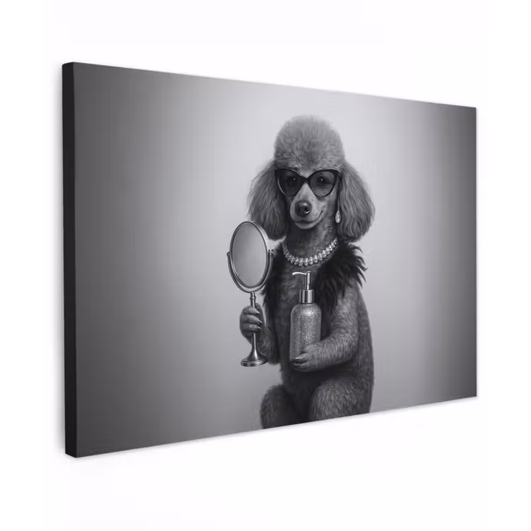 Poedel - Spiegel - Zwart - Wit canvas 2cm klein -z3d