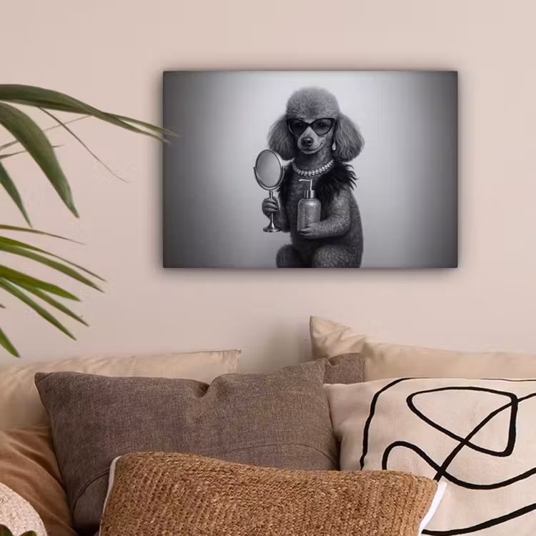 Poedel - Spiegel - Zwart - Wit canvas 2cm klein -sfeer1