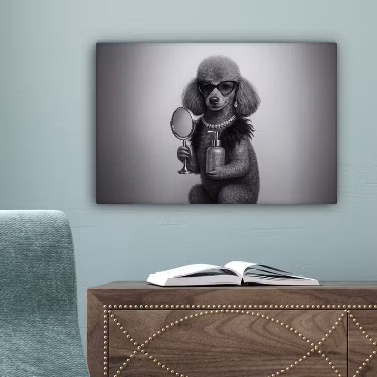 Poedel - Spiegel - Zwart - Wit canvas 2cm klein -sfeer4